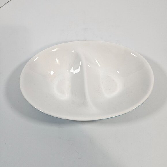 Vintage Mikasa Cera Stone Divided Serving Dish Blue & White Ceramic Oval MCM - Picture 4 of 8